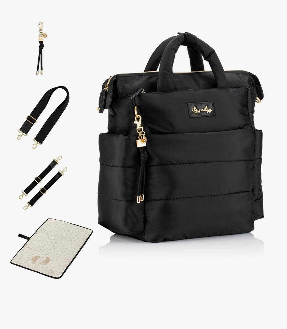 Itzy Ritzy Dream Convertible Diaper Bag Tote Backpack - Baby Diaper Bag with 14 Pockets, Changing Pad & More (Midnight Black)