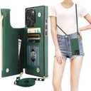 Bocasal Crossbody Wallet Case for iPhone 16 Pro Max with RFID Blocking Card Slot Holder, Magnetic Flip Folio Purse Case, PU Leather Zipper Handbag with Detachable Lanyard Strap 6.9 Inch 5G (Green)