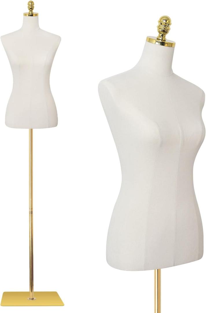 SHAREWIN Mannequin Torso Dress Form 40.55-73.23 Inch Height Adjustable Female Model Display Mannequin Body with Metal Bracket and Rectangular Base for Sewing Dressmakers Dress Jewelry Display, Beige