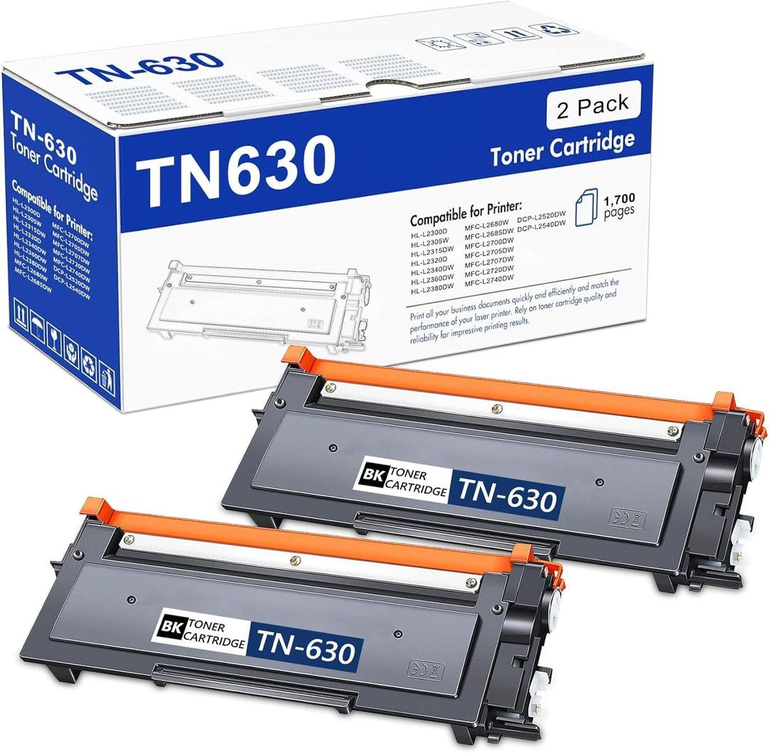 TN630 Toner Cartridge Replacement for Brother TN-630 Toner Cartridge Black High Yield Work with HL-L2300D HL-L2380DW HL-L2320D DCP-L2540DW MFC-L2700DW MFC-L2685DW 2 Pack