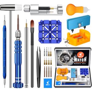 JOREST Watch Repair Kit for Battery Replacement & Link Removal, Resizing &Opener, Watch Repair and Cleaning Screwdriver Set, Wrench Back Remover, Spring Bar Tool