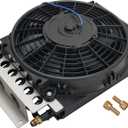 Fluid Cooler and Fan, 15-3/4 x 11-1/2 x 5 in, Tube Type, 6 AN Male Inlet/Outlet, Fittings, Aluminum/Copper, Black Powder Coat, Universal, Each