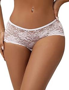 Ohyeah Women Plus Size Cheeky Panties Lace Boyshort Underwear for Women Trim Boyshort Micro Panties (X-Large-XX-Large, White)