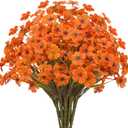 15 Bundles Artificial Flowers UV Resistant Outdoor Plants No Fade Faux Plastic Shrubs Fake Silk Flowers Window Box Garden Porch Home Decoration(Light Autumn Orange)