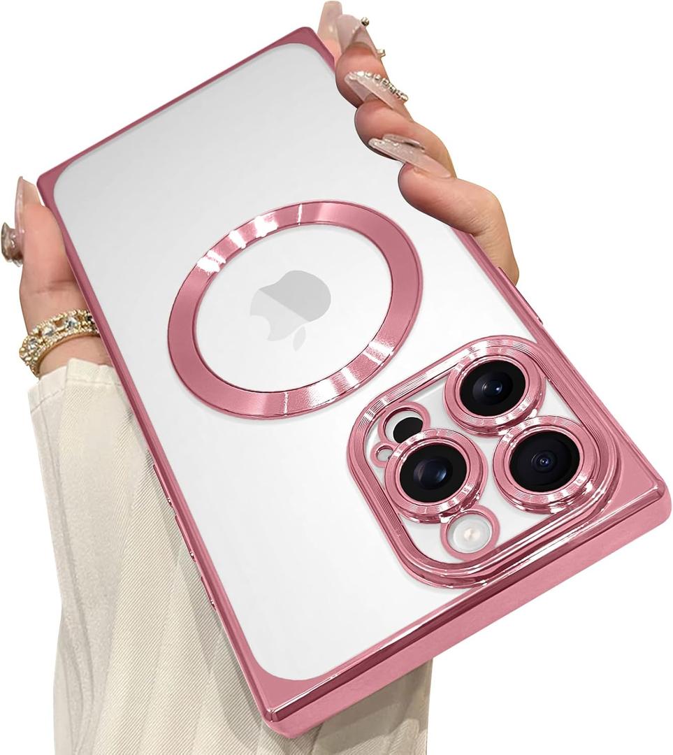 OOK Magnetic Case Made for iPhone 16 Pro Max (Compatible with MagSafe) Clear Phone Cover with Screen Protector Soft TPU Anti-Scratch Shockproof Protective Case for Women Men - Pink