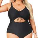 Daci Women Plus Size One Piece Swimsuits - Tummy Control Bathing Suits Cutout Monokini Swimwear (Black)