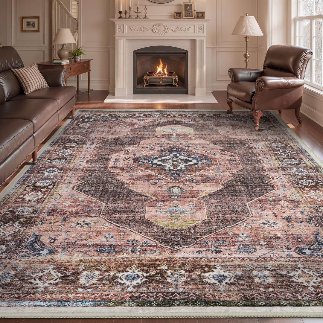 Pink Brown Mauve 6x9 Area Rugs for Living Room Bedroom Rug Girl Nursery Rug Washable Soft Study Room Dining Room Rugs Carpet Water Repellent Easy Care Non Slip