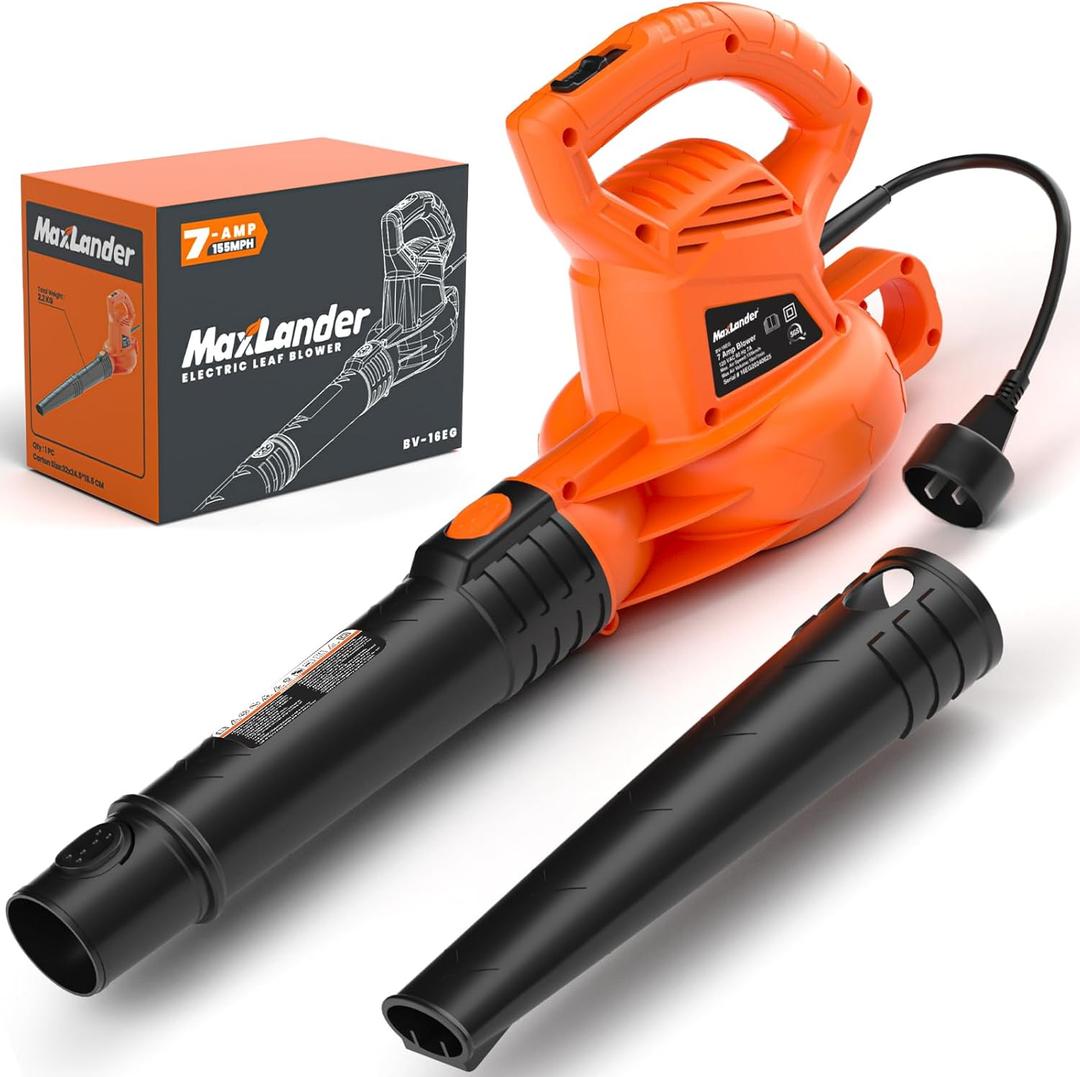MAXLANDER Leaf Blower Corded, 7-AMP 350CFM/ 155MPH Electric Leaf Blower, Lightweight Handheld Small Leaf Blowers for Lawn Care
