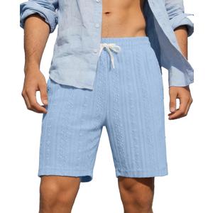 Susclude Mens Shorts Casual 7" Textured Elastic Waist Drawstring Beach Vocation Summer Stretch Comfy Short with Pocket Blue (Blue)