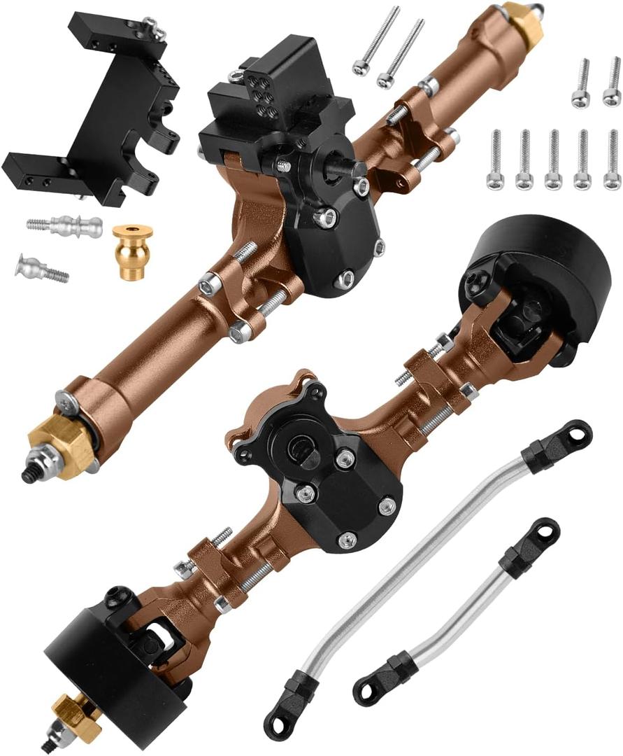 +5mm Widen Axles Housing Upgrades Part for SCX24 Deadbolt C10 JLU Gladiator Bronco Deadbolt 1/24 RC Crawler,Front Rear 5mm Wider on Each Side Axle Widening,Brass-Colored
