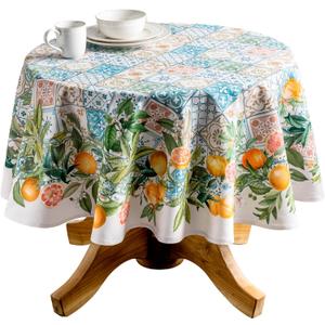Maison d' Hermine Table Cloth Round Table 100% Cotton 63 Round Inches Tablecloth Reusable Decorative for Dining Kitchen Room Farmhouse Party Home Hotel Restaurant Spring Summer - Agrume