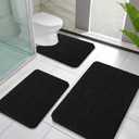 OLANLY Bathroom Rugs Sets 3 Piece, Soft Absorbent Chenille Bath Mats and U-Shaped Contour Toilet Rug, Quick Dry, Home Decor Accessories, Bath Mat Set for Bathroom (30"x20"+24"x16"+24"x20", Black)