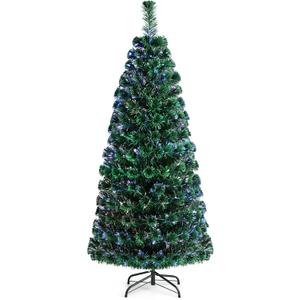 HAPPYGRILL 6FT Fiber Optic Christmas Tree Pre-Lit Artificial Christmas Tree Green Xmas Tree with LED Lights for Indoor Outdoor Festival Decor