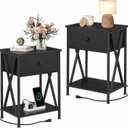 VECELO Nightstand Set of 2,End Tables with Charging Station,Bed Side Table with Open Shelf &USB Ports & Outlets,Small Dresser for Bedroom, Living Room,Black, 2-Pack