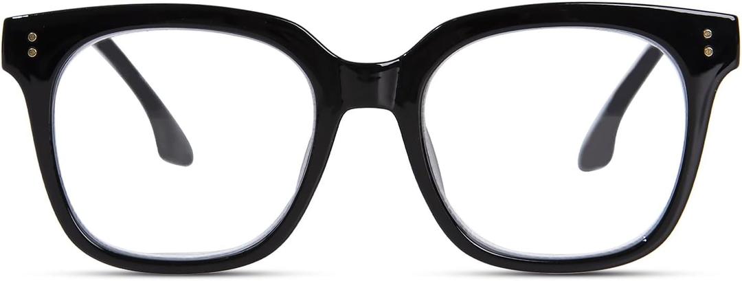 Oversized Reading Glasses for Women Men Large Square Frame Readers Trendy Eyeglasses with Spring Hinges (Black)