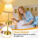 Gold Table Lamps Set of 2, Touch Control &3-Way Dimmable,Vintage Brass Bedside Lamps with LED Bulbs for Nightstands Bedroom Living Room Office
