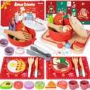 Christmas Advent Calendar Gifts for Kids, Commodum Kids Wooden Play Cooking Set, Pretend Play Kitchen Accessories Toys, 24 Days Countdown Xmas Surprise Holiday Toddlers Girls Gifts Ages 3+