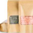 100 Pcs 5x8 Inch Kraft Paper Bags with Transparent Window, Stand Up Pouches,Smell Proof Bags,Resealable Bags for Small Business, Zipper Food Storage,for Packaging Snacks Cookies Candy