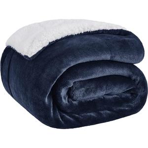 Bedsure Sherpa Fleece Throw Blanket for Couch - Thick and Warm, Soft Fuzzy Plush Throw Blanket for Winter, Navy, 50x60 Inches