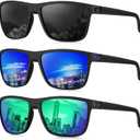 KALIYADI Polarized Sunglasses for Men, Lightweight Sun Glasses with UV Protection for Driving Fishing Golf ((3 Pack) Black/Dark Blue/Green)