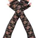 Lusofie Long Lace Gloves Formal Fingerless Women Bridal Lace Floral Gloves for Wedding Tea Party Prom Arm Sleeves (Black)