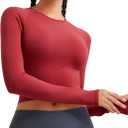 RUNNING GIRL Long Sleeve Workout Tops for Women Soft Crew Neck Basic Tight Cropped Top Casual Seamless Shirt (Red, L)