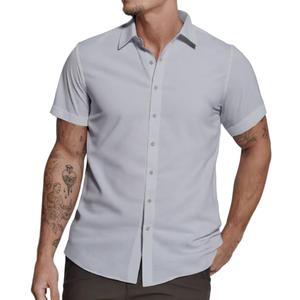 Mens Short Sleeve Dress Shirts Stretch Casual Button Down Shirts Solid Regular Fit Formal Shirt (Gray, M)