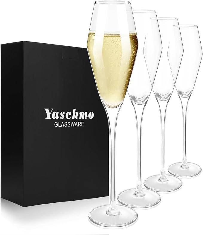 Champagne Flutes Glasses Set of 4, 8.4 oz Hand Blown Crystal Wedding Flutes, Elegant Tulip Glasses - Ideal Gift for Wedding, Anniversary, Christmas Day (4 Count (Pack of 1))