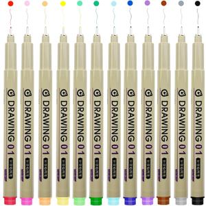 01 Micro Fineliner Drawing Art Pens, 12 Colors 0.25mm Extra Fine Point Pens, Please Test the Use on Clean Paper