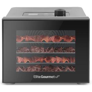 Elite Gourmet Food Dehydrator, Stainless Steel Trays Food Dehydrator, Adjustable Temperature Controls, Jerky Herbs Fruit Veggies Snacks (4 Plastic Trays)
