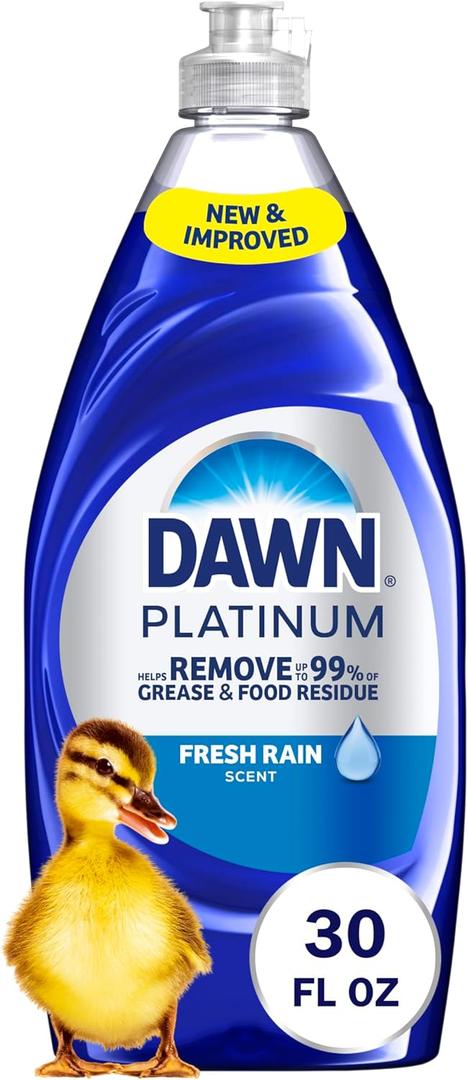 Dawn Platinum Dish Soap Fresh Rain Scent Liquid Dishwashing Detergent, Powerful Dawn Dish Soap for Tough Grease Removal, 30 oz (30 Fl Oz (Pack of 1))