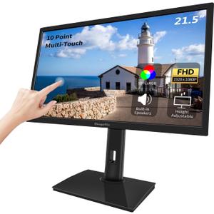 21.5 Inch Touchscreen Monitor FHD 1920x1080P, Height/Pivot/Swivel/Tilt Adjustable PC Touch Display with Built-in Speakers, HDMI, VGA, Type-B, 75Hz Computer Touch Screen Monitor, VESA, Black