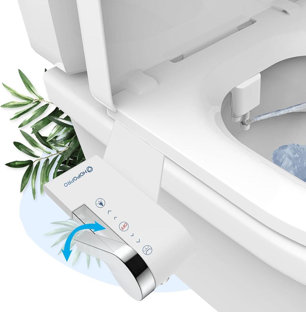HOPOPRO Bidet Attachment for Toilet, Non-Electric Bidet Ultra-Slim Dual Nozzle (Feminine/Rear Wash), Fresh Cold Water Sprayer Bidets for Existing Toilets with Adjustable Pressure Control 1-Min Install (White)