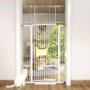 71" Extra Tall Cat Gate 29.5-40.6 Wide Pet gate for Doorway Pet Gate with Cat Doors NO Drilling Pressure Mount Kit for Cats and Dogs Indoor Doorways liveing Room Bedroom-White