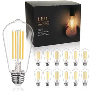 BORT ST58/ST19 Vintage LED Edison Bulbs, 6W Equivalent 60W Filament Light Bulbs, Dimmable 700LM, E26 Base LED Bulbs, Clear Plastic (Daylight White, 12 Pack)