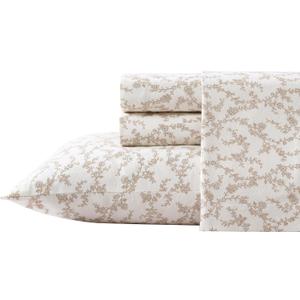 Laura Ashley - Flannel Sheets Queen Size, Anti-Pilling & Wrinkle Resistant Cotton, Touchably Soft for All-Season Comfort - Bed Sheets with Matching Pillowcases & Fitted Sheet (Victoria Beige)