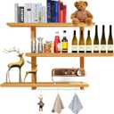 Wall Shelves，Variable Wood Floating Shelves of 3 Tier，Solid Oak Wall-Mounted Shelves for Bathroom, Living Room & Farmhouse Decor ，Easy Install Rustic Wood Floating Shelves