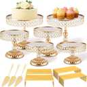 Lallisa 13 Piece Gold Cake Stand Set, Vintage Cake Dessert Display with Crystal Rim & Cupcake Trays for Wedding, Birthday Anniversary Parties, Dessert Table Decoration