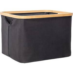 YAHUAN Collapsible Laundry Hamper with Bamboo Handle Foldable Laundry Basket for Wet & Dry Laundry 13.19 x 16.14x 11.22 inches (Black)