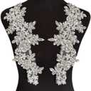 1 Pair Rhinestones Lace Applique Accessories Handsewing Glass Beads Stones Trim Patches for DIY Girl Wedding Dress Decorations (Silver White)