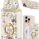 Shorogyt Compatible with Magsafe Wallet with Grip Magnetic Card Holder - Cute Phone Wallets with Ring Stand for iPhone 17/16/15/14/13/12 Series for Women Girls Flowers Design, Fit 7 Cards
