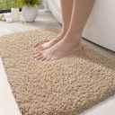DEXI Bathroom Rug Mat 43x24, Extra Soft and Absorbent Bath Rugs, Washable Non-Slip Thick Carpet Mat for Shower Floor, Tub, Beige