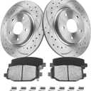 Rear Brake Kit, Drilled & Slotted Brake Rotors and Pads Compatible with 2012-2020 Dodge Grand Caravan, Journey, 2012-2016 Chrysler Town & Country 328mm (12.91in) Brake Disc