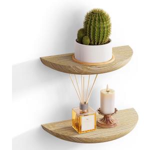 QsQueen Solid Wood Half Round Floating Wall Shelves | Elegant Floating Shelves, Elevate Your Space. Perfect for Living Rooms, Bathrooms, Bedrooms, Offices, Children's Rooms (8.27inch, Light Brown)