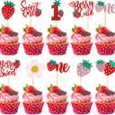 40 Pcs Sweet One Strawberr Cupcake Toppers, Glitter Berry Sweet 1st Birthday Strawberry Cupcake Picks, Birthday Party Cake Decorations Supplies for Fruit Theme