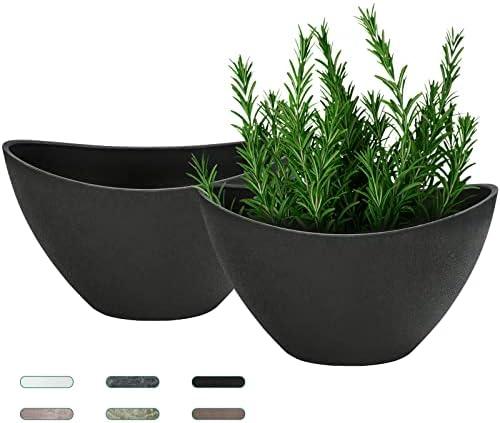 LaDoVita Plant Pots with Drainage Holes, 12 Inch Large Planters for Indoor Plants, Plastic Flower Pots Outdoor, Set of 2 Pack, Frosted Black