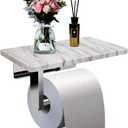 Toilet Paper Holder with Natural Marble Shelf for Bathroom Washroom,Wall Mounted Tissue Holder Suitable for Mega Roll (Brushed Nickel, Middle 7.87 * 4.72 in)