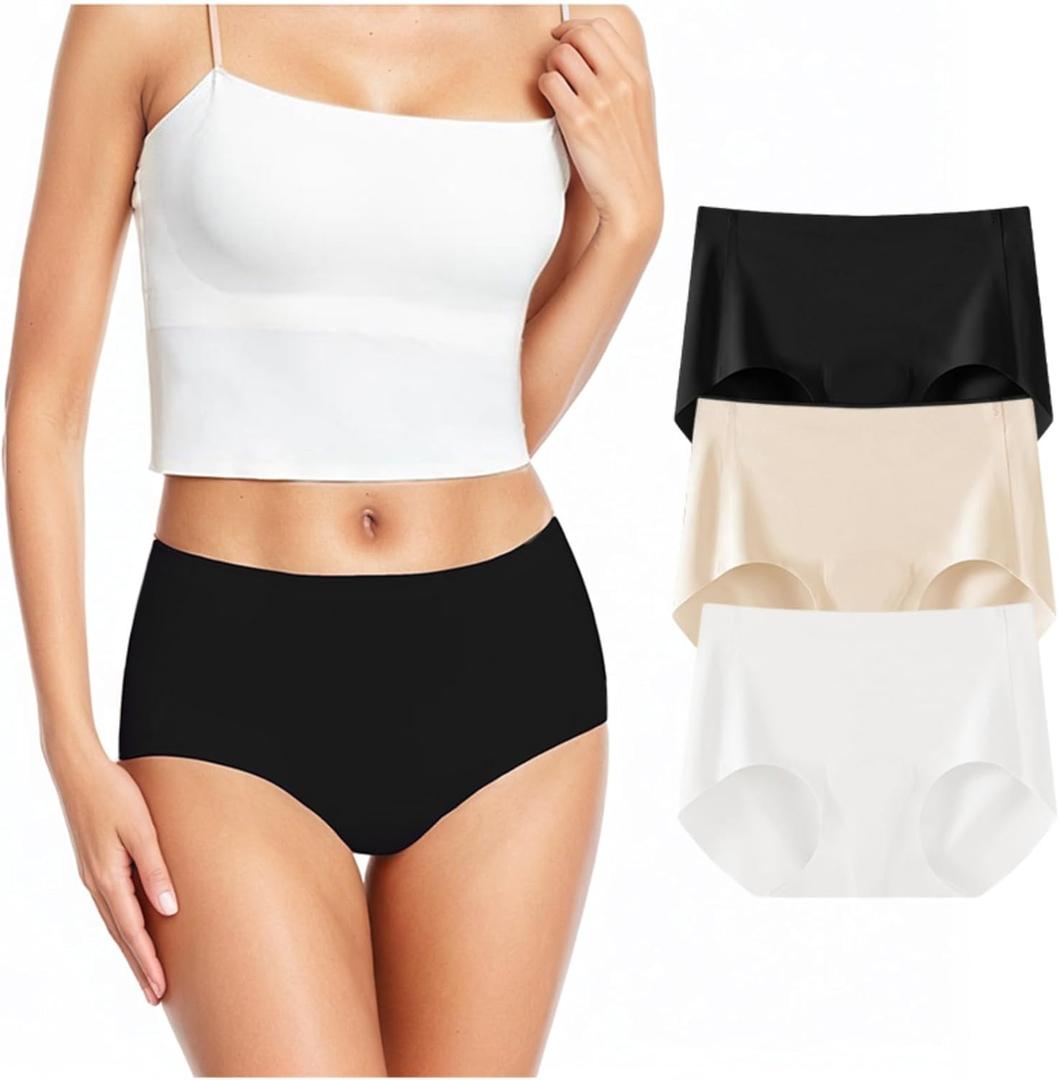 Women's Camel Proof Concealer Panties High Waisted Invisible Cover Thong Underwear No Show Seamless Workout Gym Panty (Large, White+beige+black)