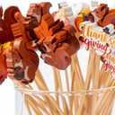 240pcs Fall Cocktail Picks Autumn Theme turkey squirrel pumpkin maple leaf Bamboo Cocktail Toothpicks Fruit Sticks Sandwich Appetizer Charcuterie Skewers for Thanksgiving Day Decorations Party