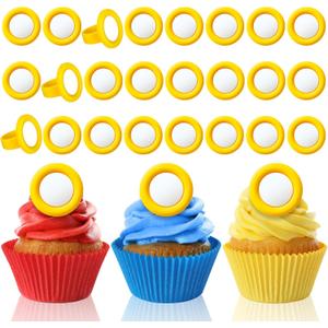 48 Pcs Gold Round Power Rings Game Figure Display Dream Catcher Rings for Cupcake Toppers Birthday Decorations Birthday Party Supplies